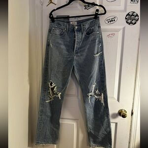 Agolde Light Blue Distressed Straight Jeans